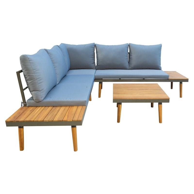 Techni Mobili Stellar 5-Piece Aluminum/Wood Patio Sectional Sofa Set in Gray
