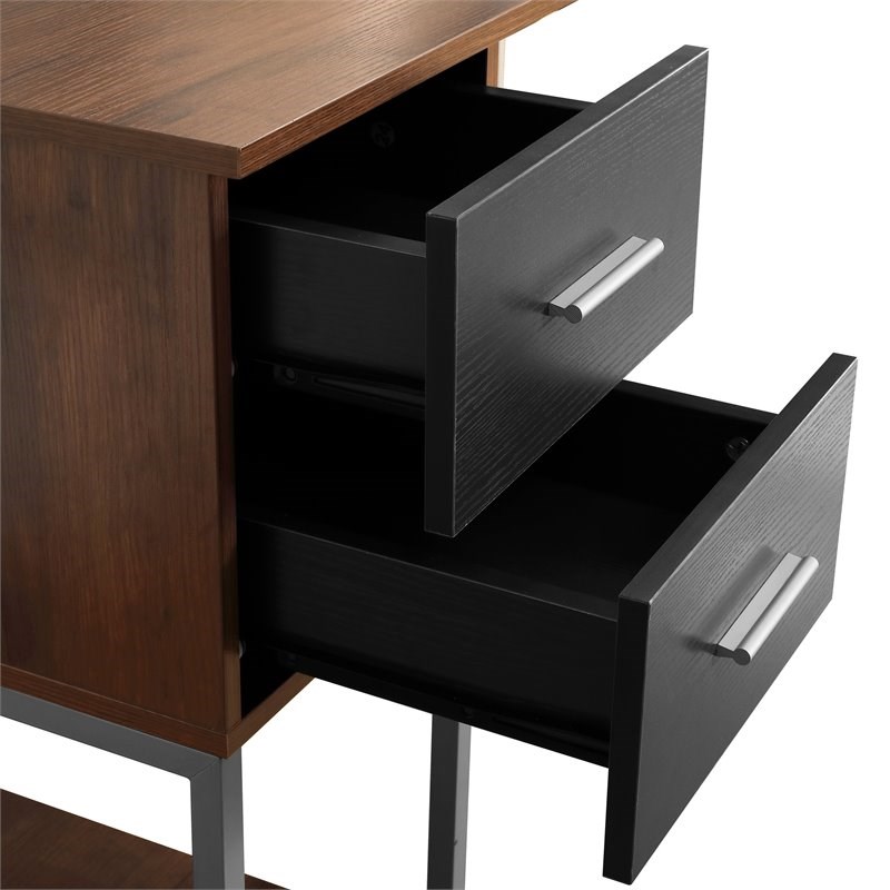 Techni Mobili L-Shape Wood Computer Desk with Hutch and Storage in Walnut