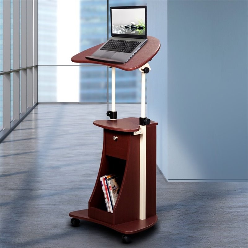 Techni Mobili Deluxe Height Adjustable Laptop Cart in Chocolate