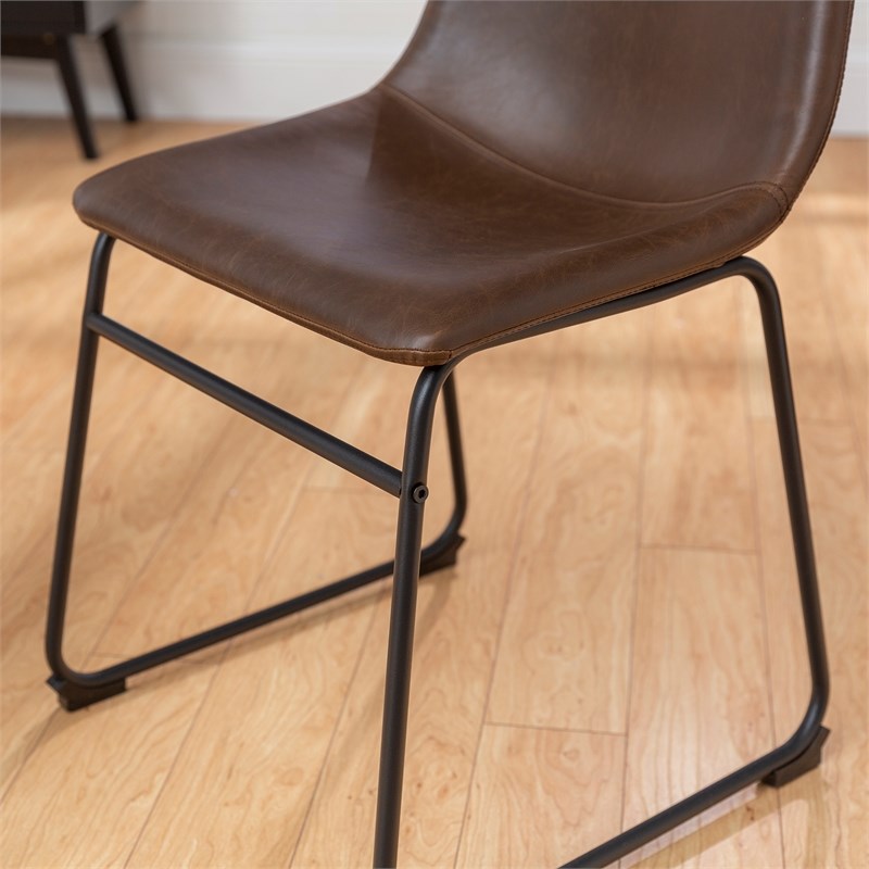 Faux Leather Dining Chair in Brown - set of 2