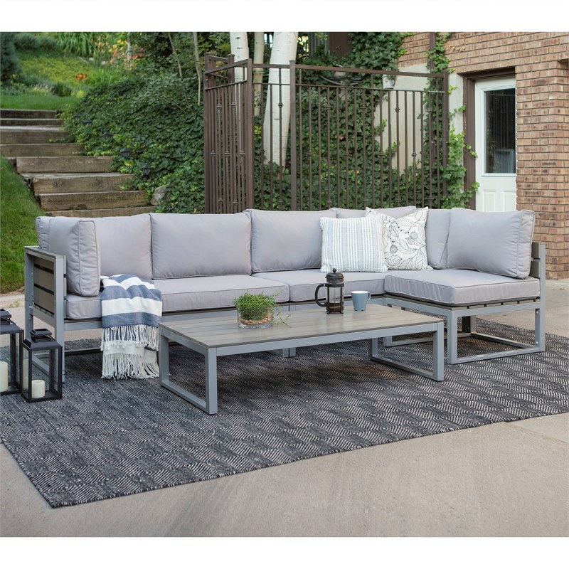 4-Piece Aluminum Outdoor Patio Conversation Set with Cushions - Grey