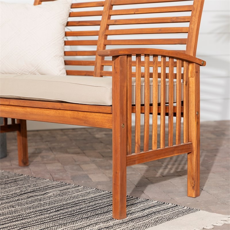 Solid Acacia Wood Outdoor Patio Love Seat in Brown