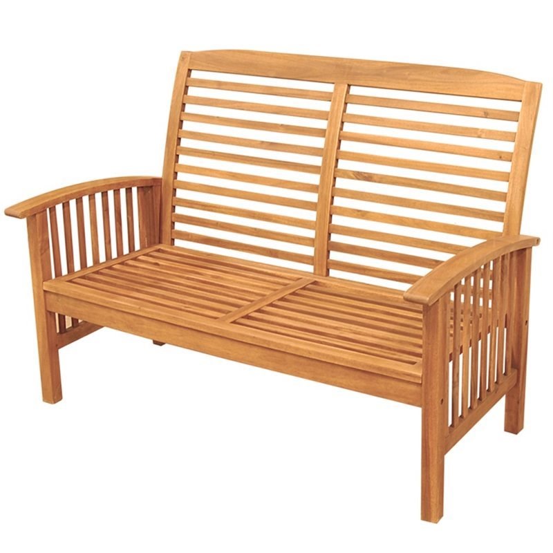 Solid Acacia Wood Outdoor Patio Love Seat in Brown
