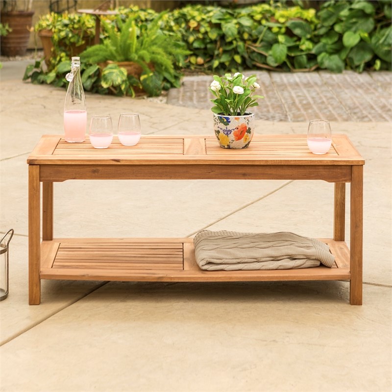 Acacia Wood Outdoor Patio Coffee Table - Brown