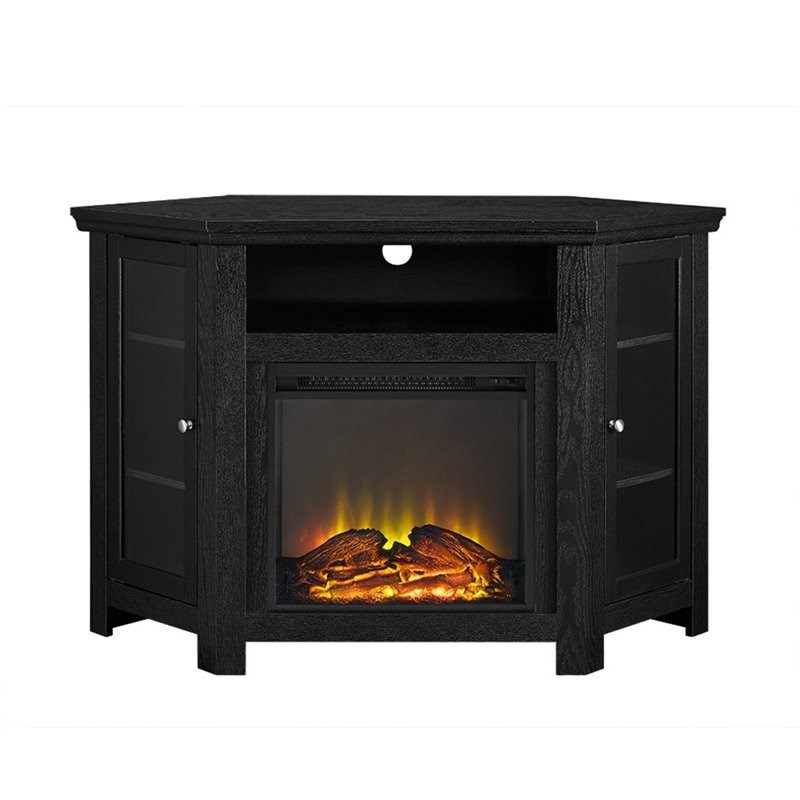 48" corner fireplace tv stand in black w48fpcrbl
