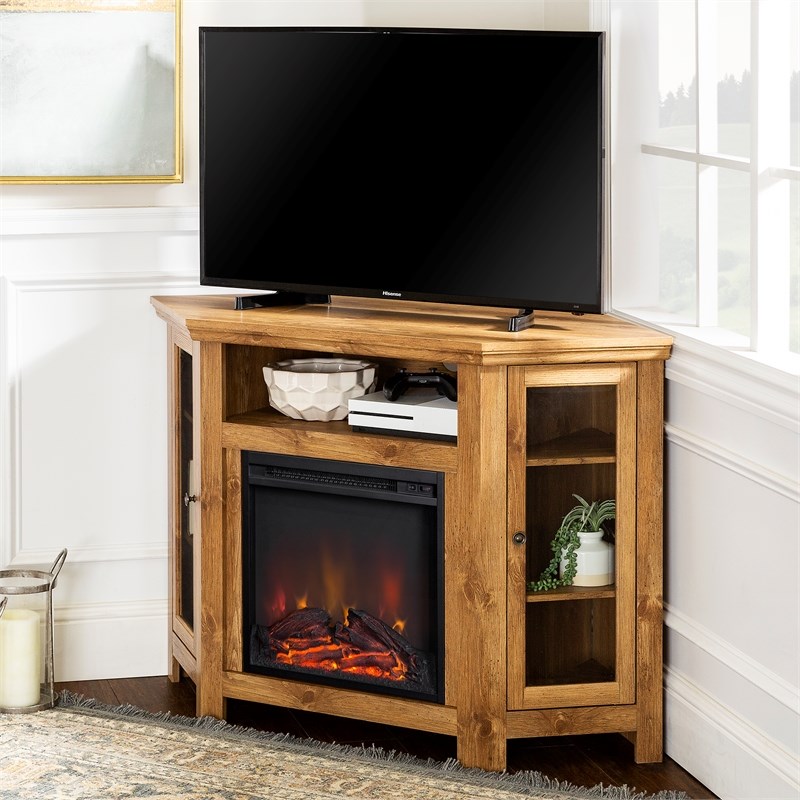 48" MDF Corner Fireplace TV Stand Barnwood Homesquare