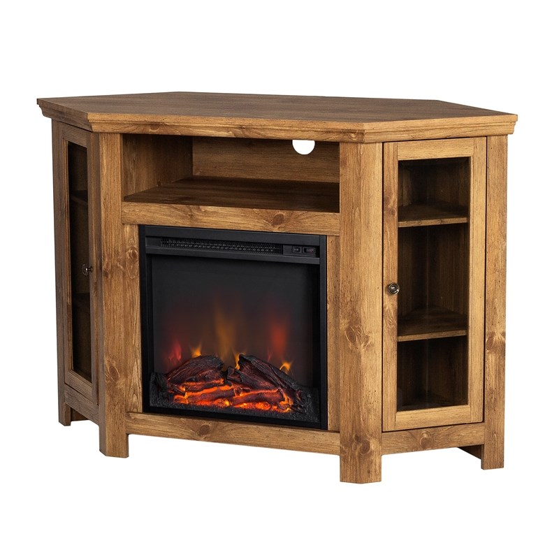 48" MDF Corner Fireplace TV Stand Barnwood Homesquare
