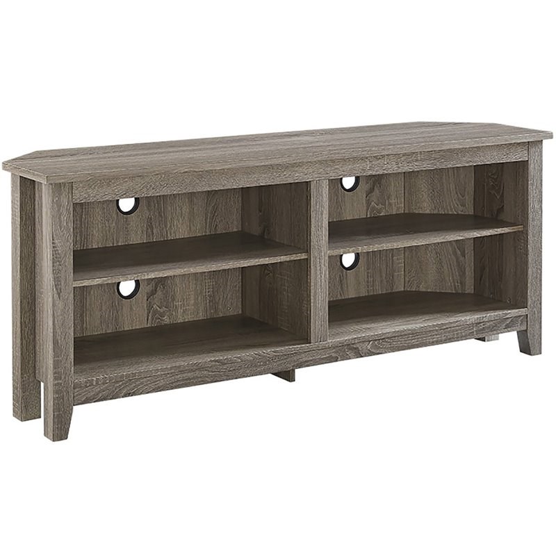 58" Transitional Wood Corner TV Stand Driftwood Homesquare