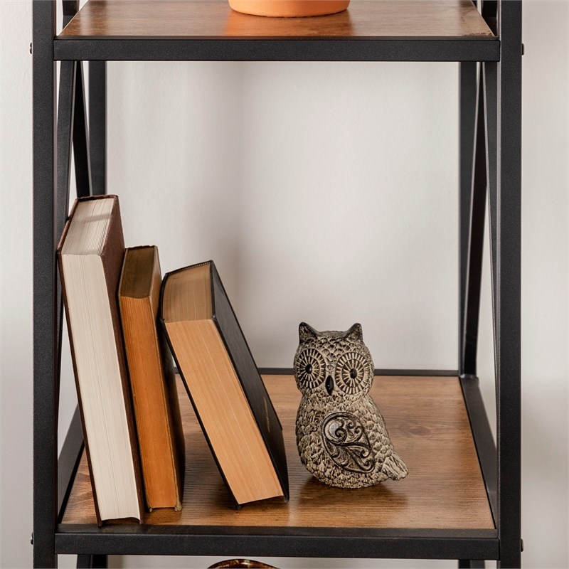 4 Shelf Metal and Wood Bookcase in Barnwood Homesquare