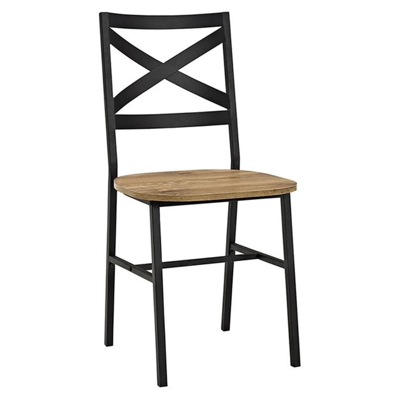 X-Back Metal and Wood Dining Side Chairs (Set of 2) - in Barnwood Brown
