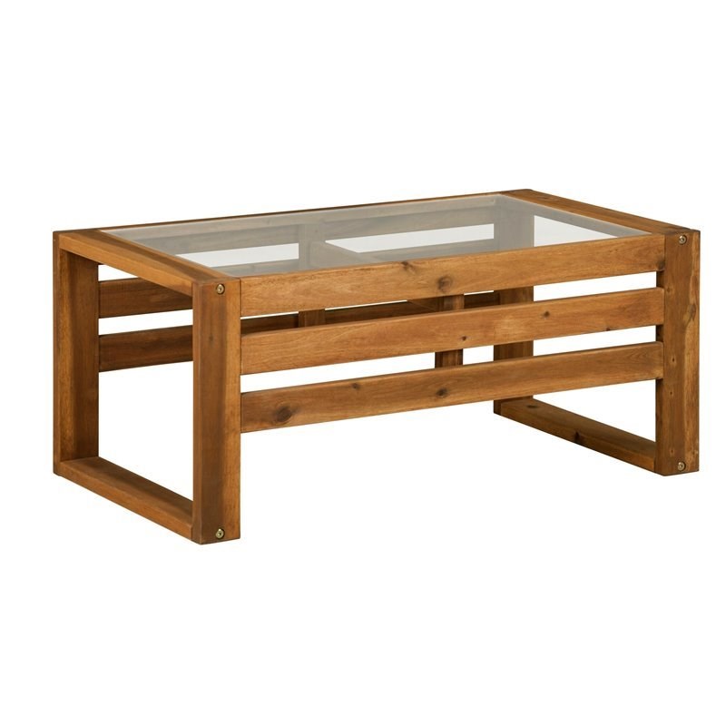 Open Side Patio Wood Coffee Table in Brown