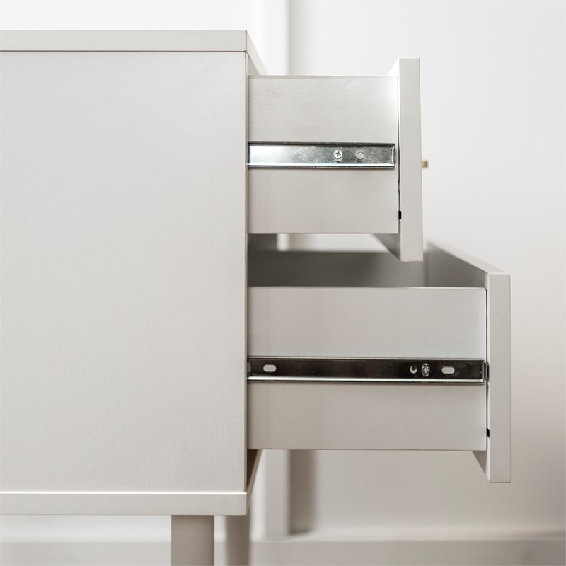 Modern Side Table with Metal Handles - White