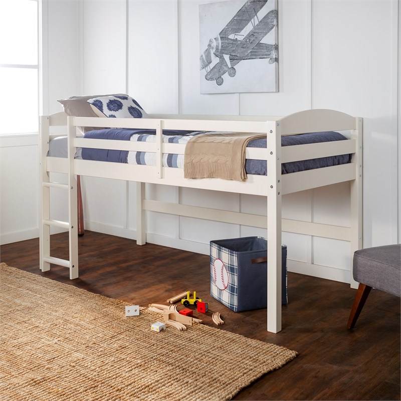 Walker Edison Transitional Solid Wood Low Loft Twin Bed in White