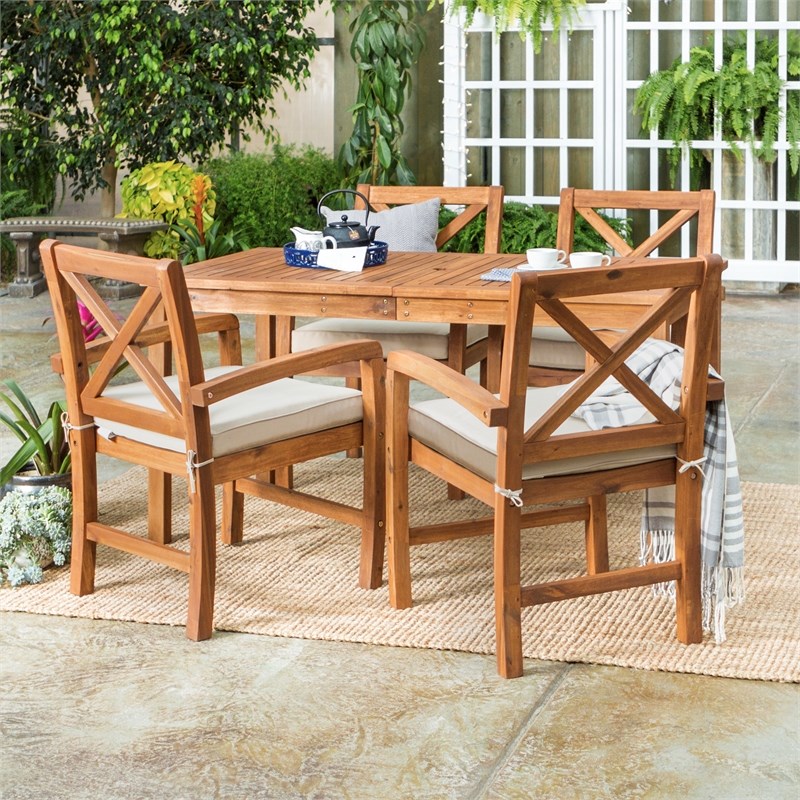 Acacia Wood Simple Patio 5Piece Dining Set with xshaped back Brown