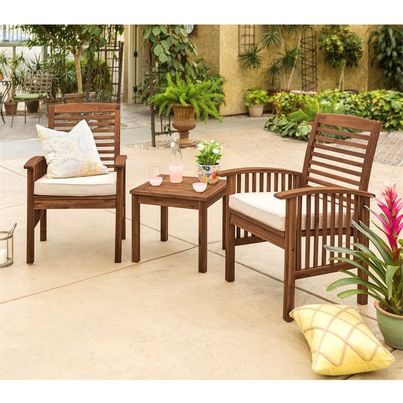 Acacia Wood Patio Chairs And Side Table Dark Brown Homesquare 