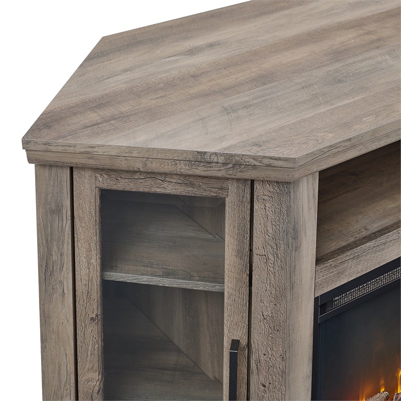 48" MDF Corner Fireplace TV Stand Grey Wash Homesquare