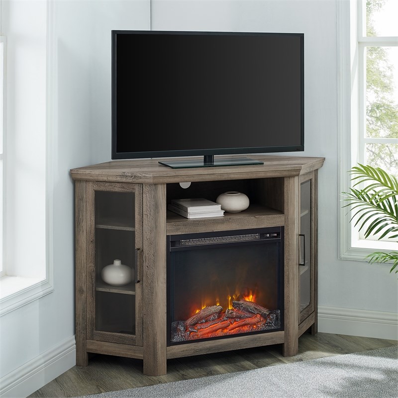 48" MDF Corner Fireplace TV Stand Grey Wash Homesquare