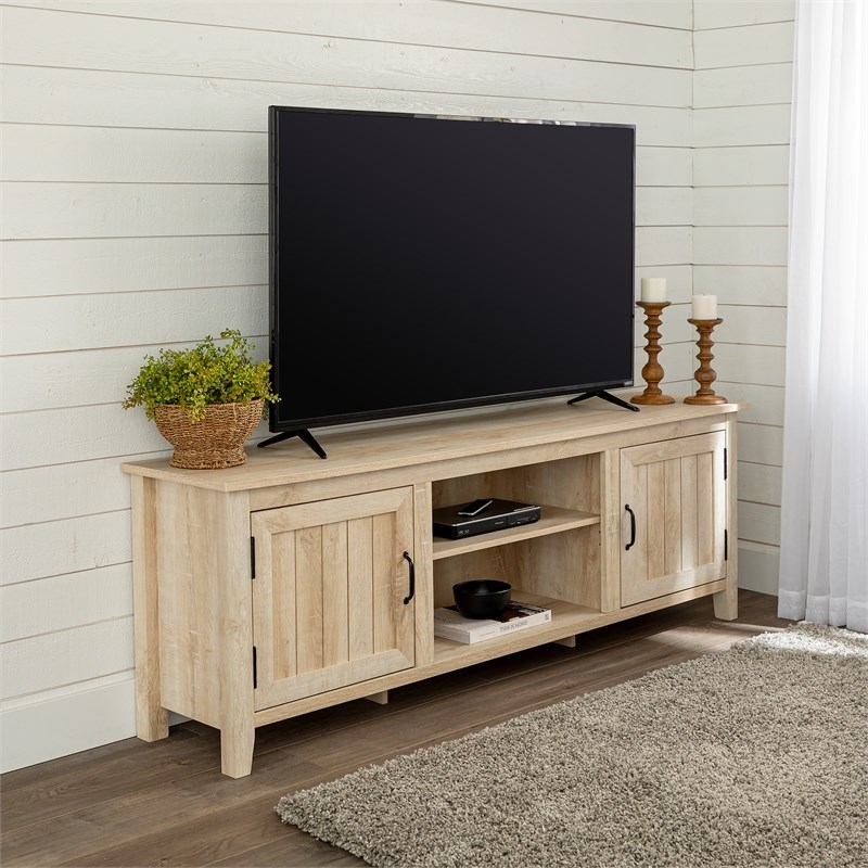 70 inch Farmhouse TV Console with Side Doors White Oak Homesquare