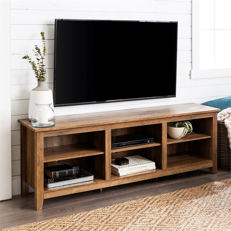 70 inch wood media tv stand storage console in rustic oak w70cspro