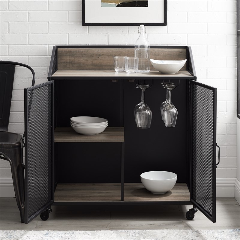 33 inch Industrial Grey Wash Bar with Metal Mesh Homesquare