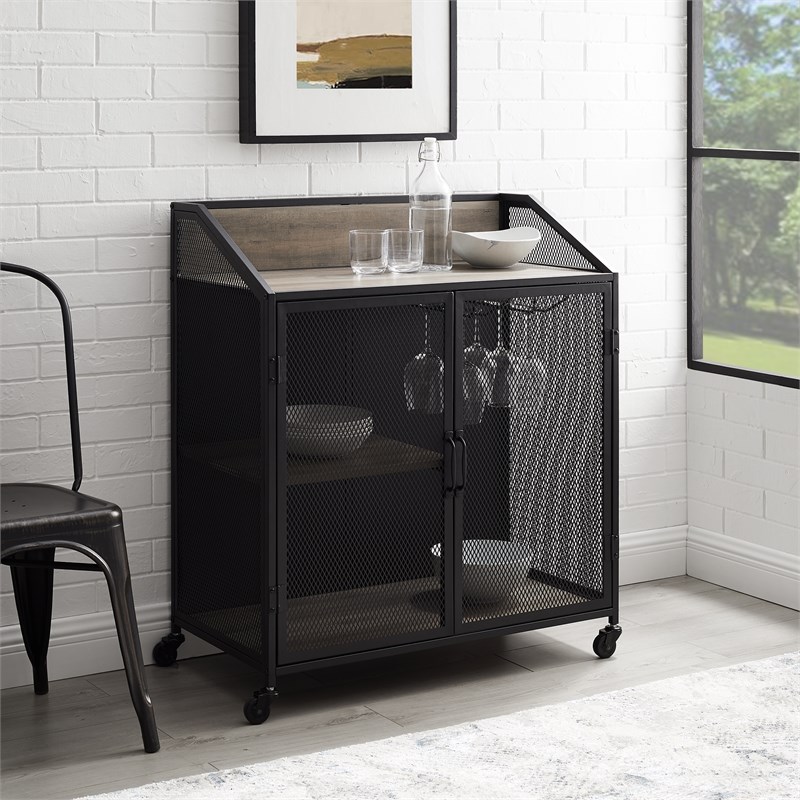 33 inch Industrial Grey Wash Bar with Metal Mesh Homesquare