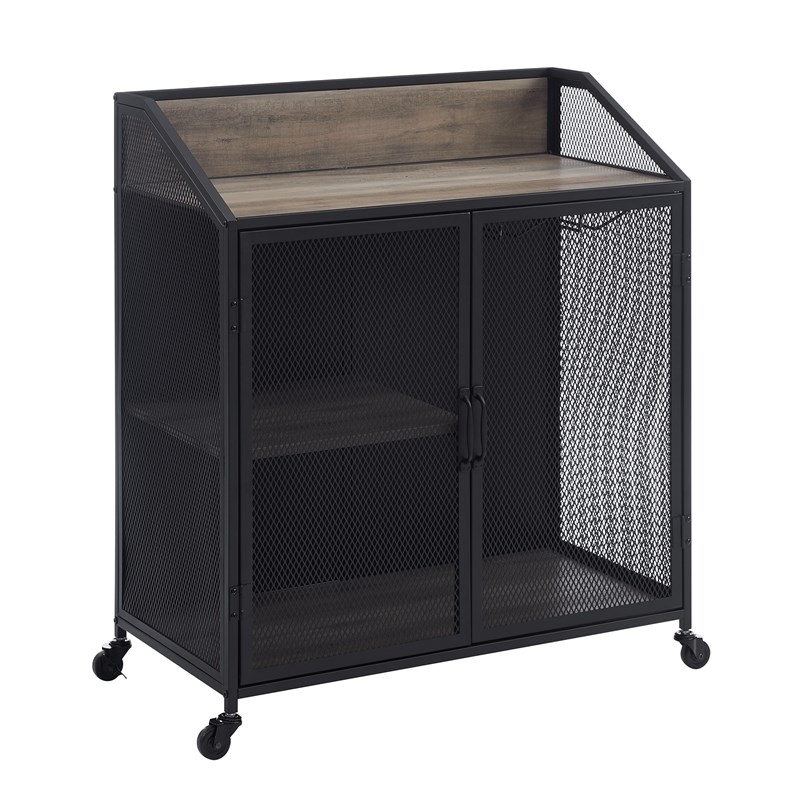33 inch Industrial Grey Wash Bar with Metal Mesh Homesquare