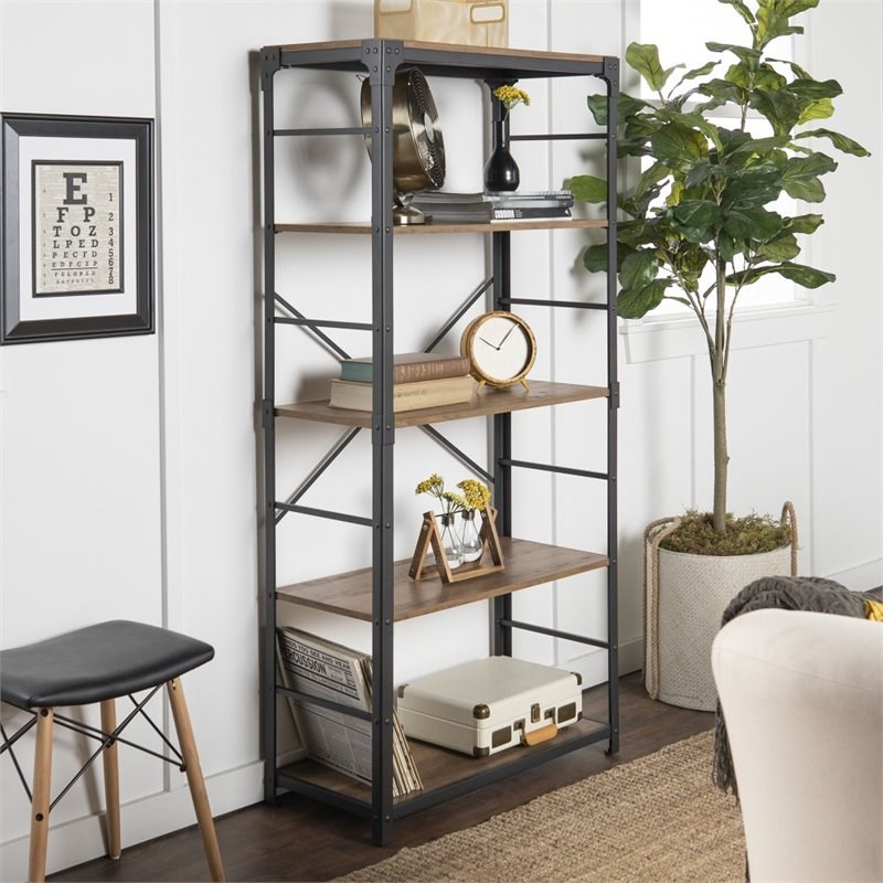 64-inch angle iron bookshelf - reclaimed barnwood - bs64airo