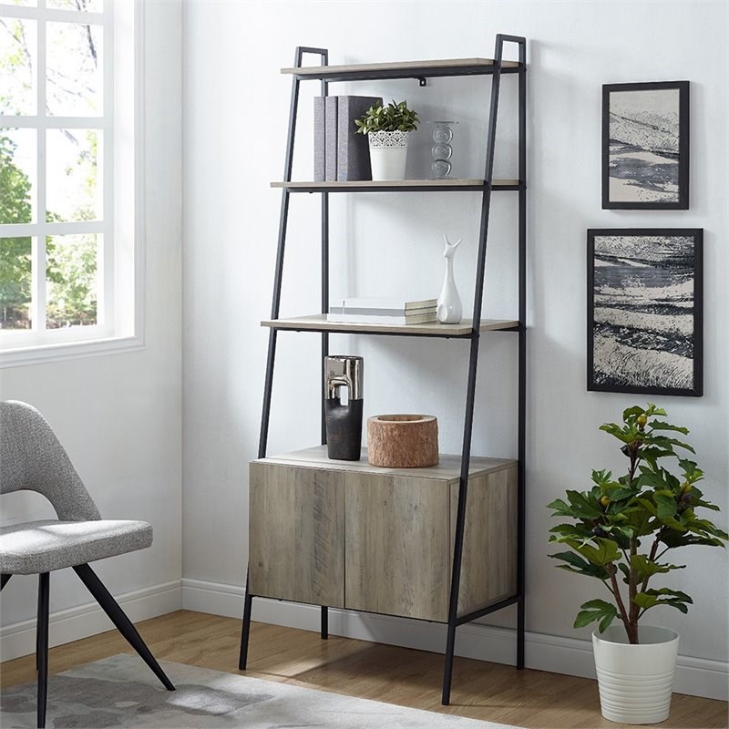 72inch Grey Wash Wood and Metal Ladder Storage Shelf Homesquare