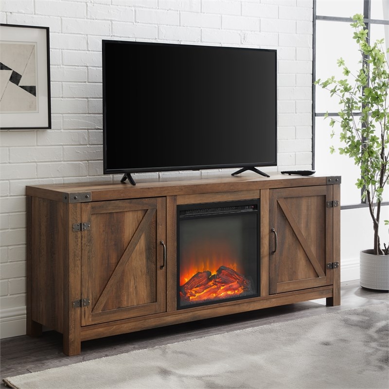 58" MDF Rustic Modern Farmhouse Fireplace TV Stand Rustic Oak