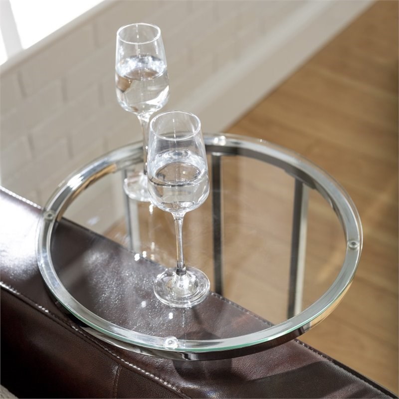 16 inch Round C Table with Clear Glass Top and Chrome Base