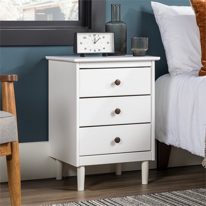 3 Drawer Solid Wood Nightstand in White