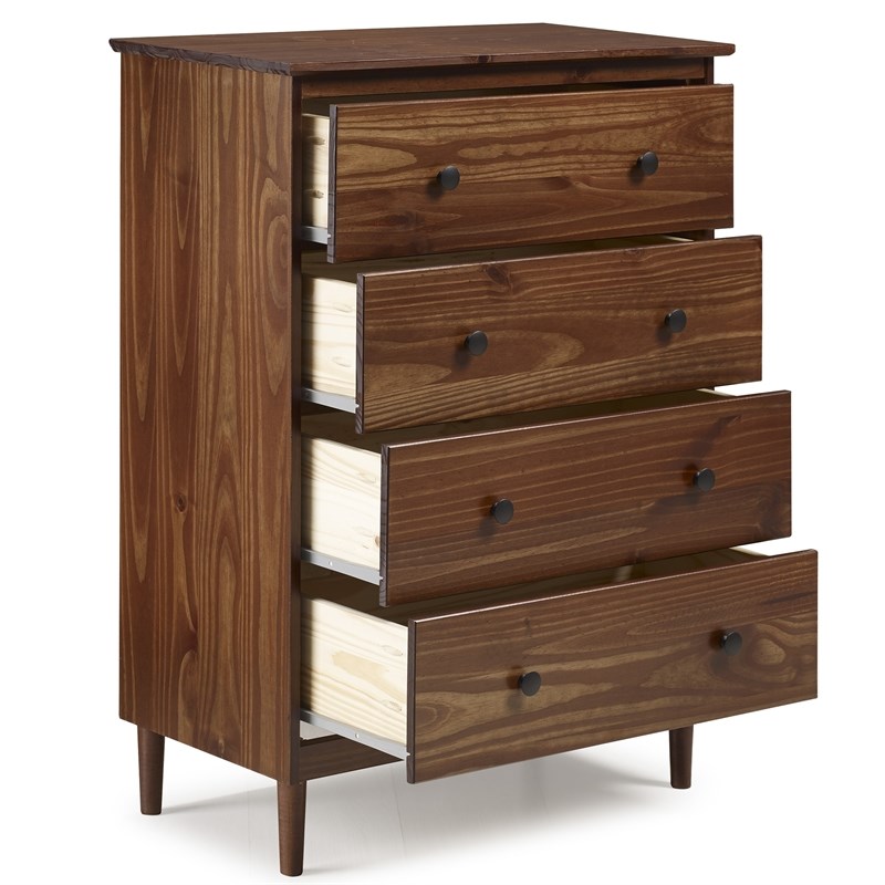 4 Drawer Solid Wood Dresser in Walnut Homesquare