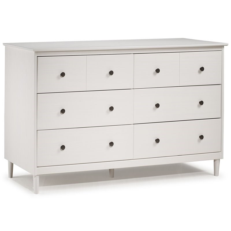 6 Drawer Solid Wood Dresser In White, Wood Dresser Drawer