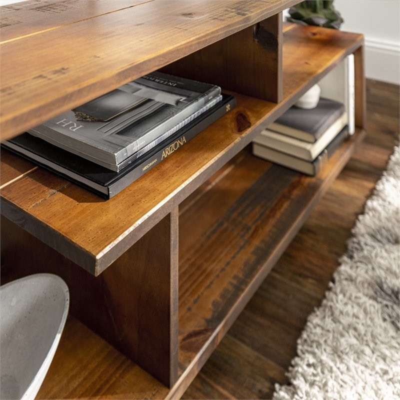 60 inch rustic solid wood asymmetrical tv stand console in amber - w60rswam