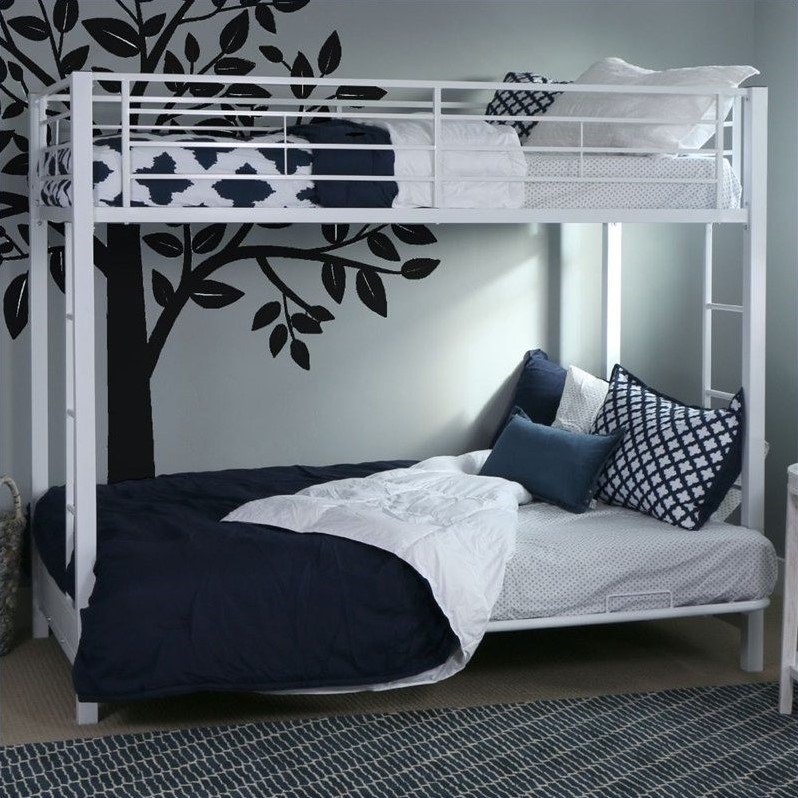 Walker Edison White Metal Twin Bunk Bed With Futon, Twin Over Futon Bunk Bed Frame