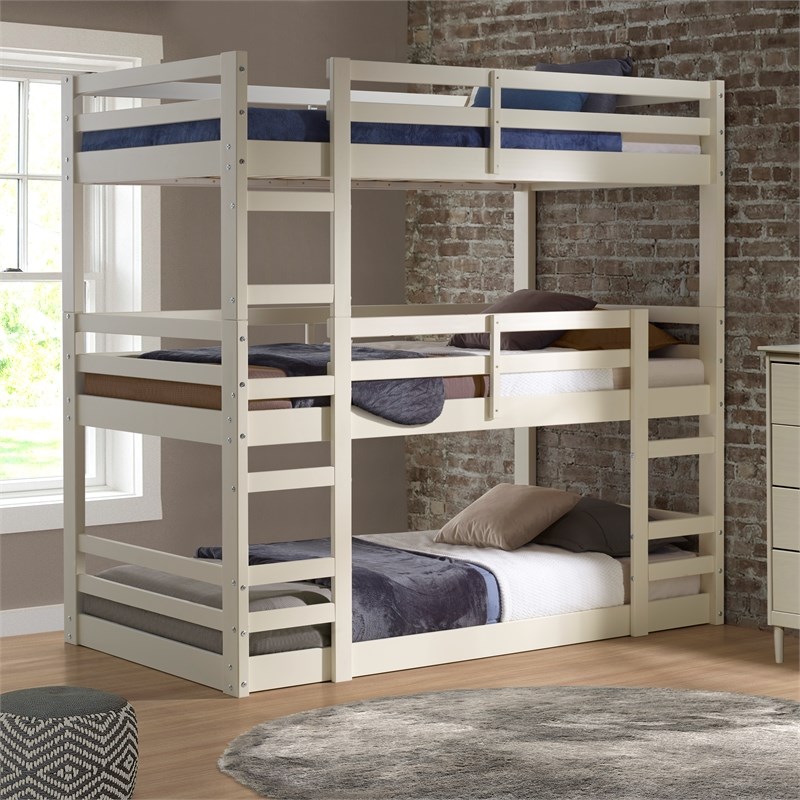 Solid Wood Triple Bunk Bed White Homesquare