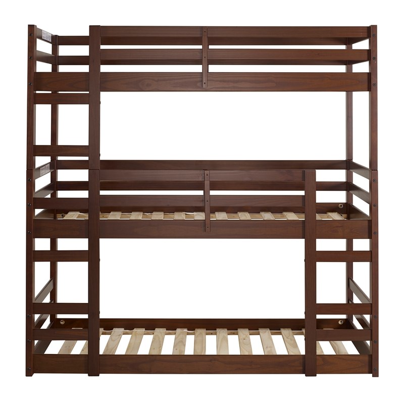 Solid Wood Triple Bunk Bed Walnut Homesquare
