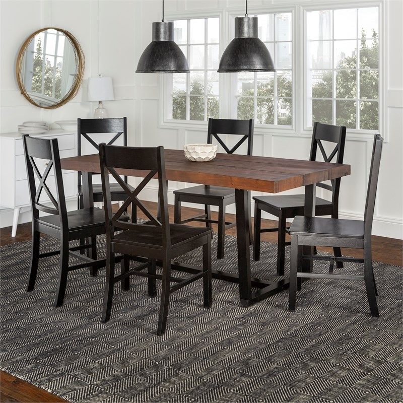 7-Piece Farmhouse Dining Set - Mahogany and Black | Homesquare