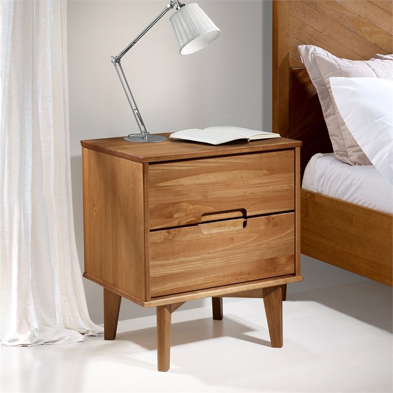 Mid Century Modern Wood 2 Drawer Nightstand - Caramel