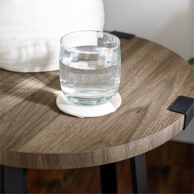 Metal Wrap Wood Side Table - Slate Gray