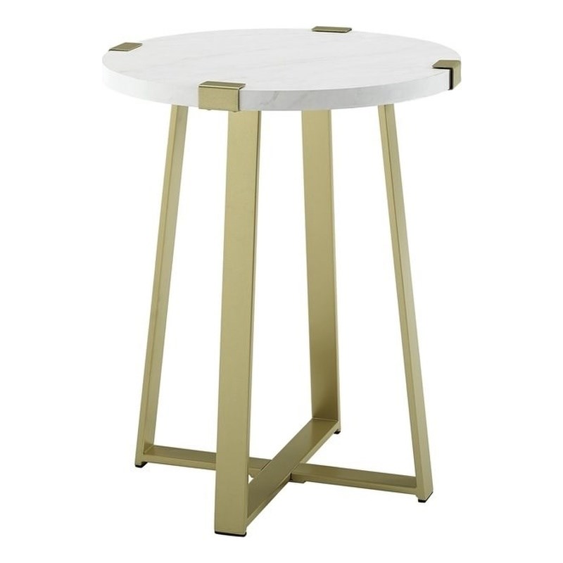 Modern Metal Wrap Side Table - White Faux Marble and Gold
