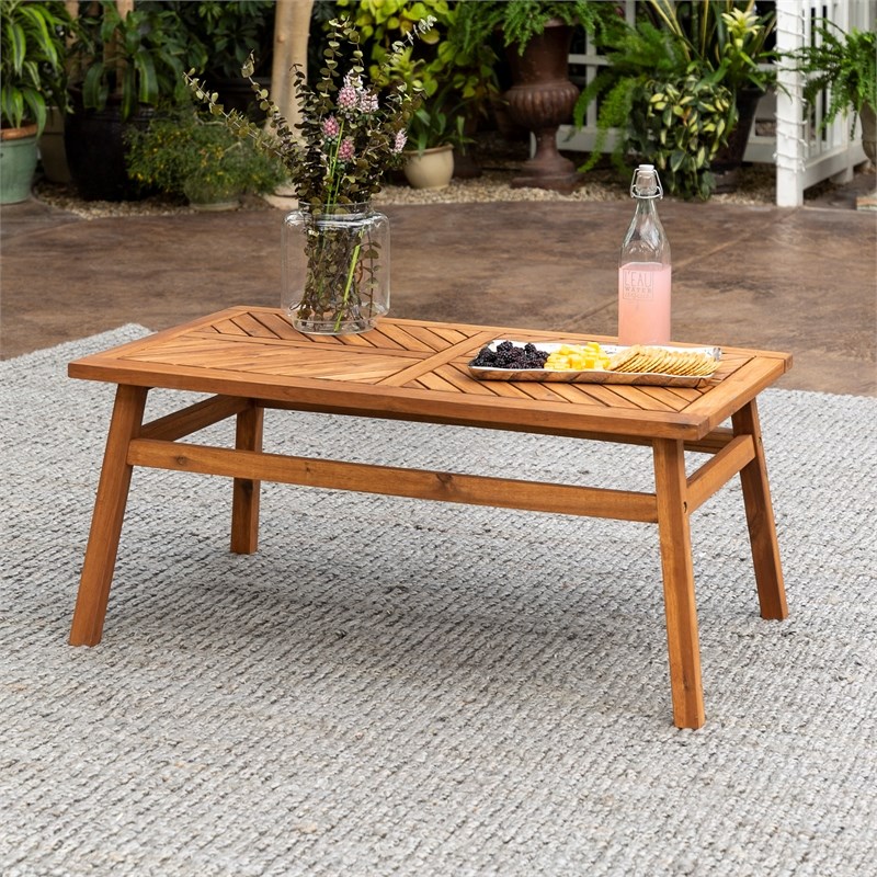 Outdoor Patio Wood Coffee Table in Brown Homesquare