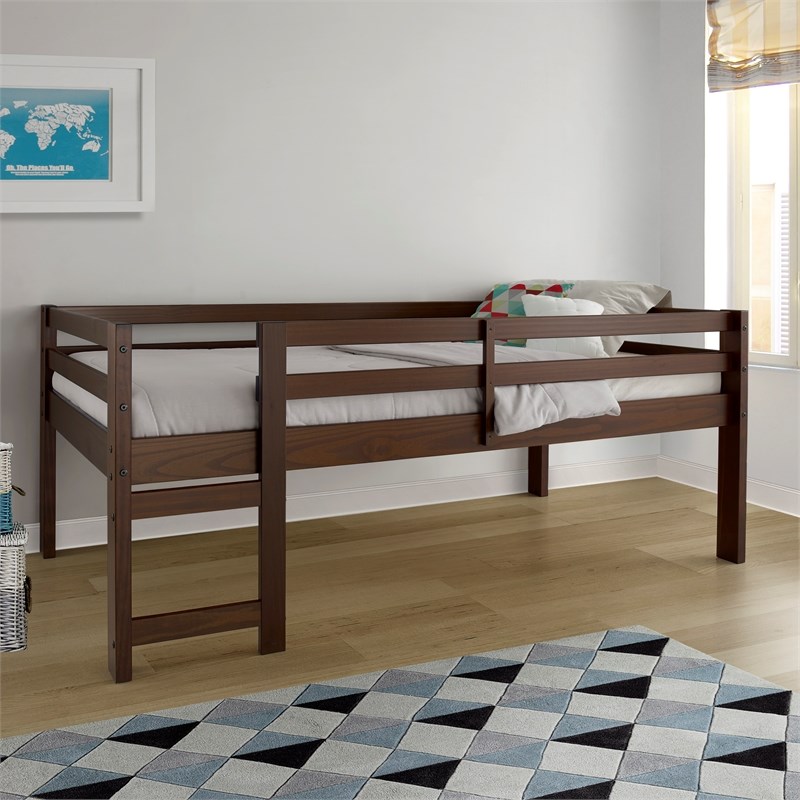 Solid Wood Low Loft Bed Walnut Homesquare