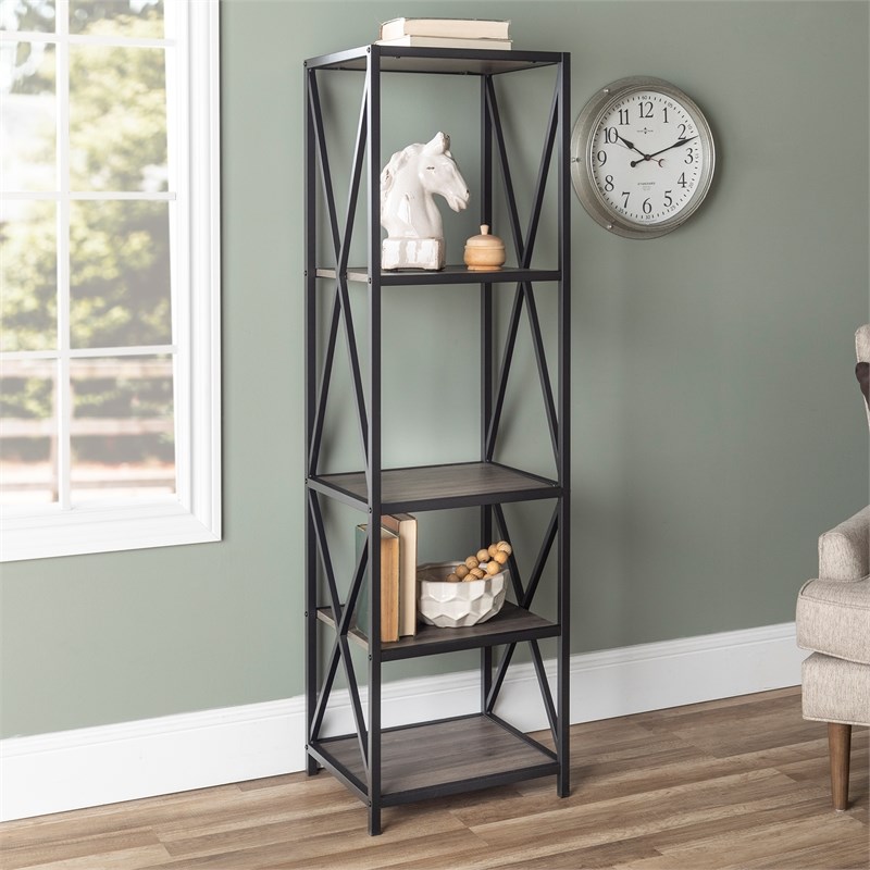 61" metal and wood bookcase slate gray bst18xmwsg