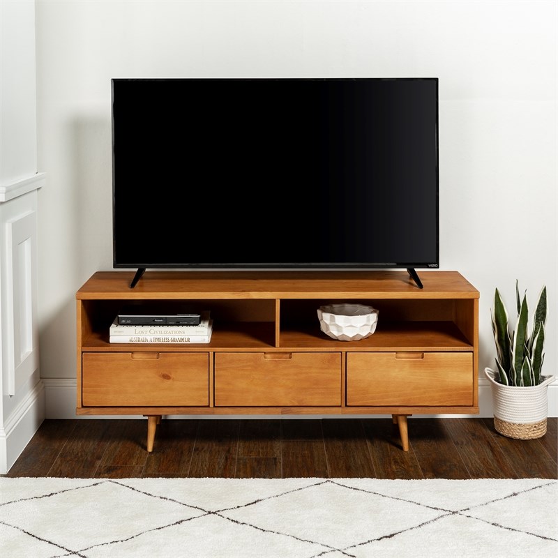 Ivy 58" 3 Drawer Mid Century Modern TV Stand Caramel Homesquare