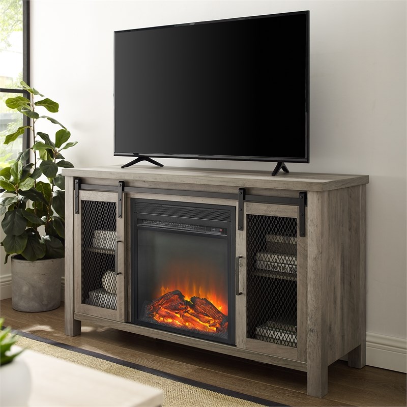 48" rustic farmhouse fireplace tv stand grey wash w48fpsmdgw