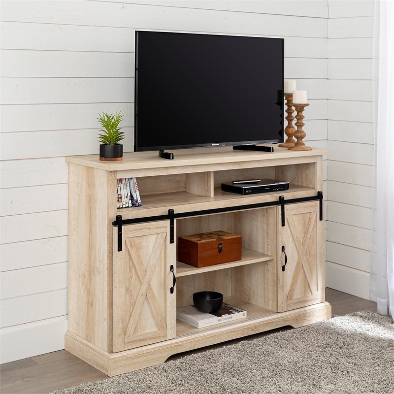 52 Modern Farmhouse TV Stand With Sliding Barndoors White Oak   1923588 4 L 