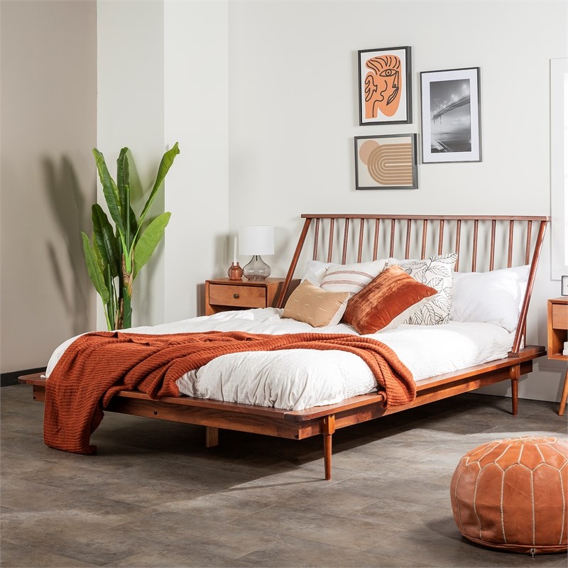 Walker Edison Modern Wood Queen Spindle Bed in Walnut Homesquare