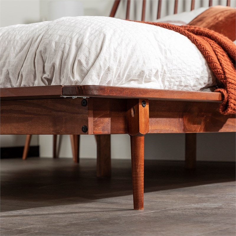 Walker Edison Modern Wood Queen Spindle Bed in Walnut Homesquare