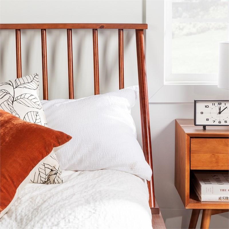 Walker Edison Modern Wood Queen Spindle Bed in Walnut Homesquare